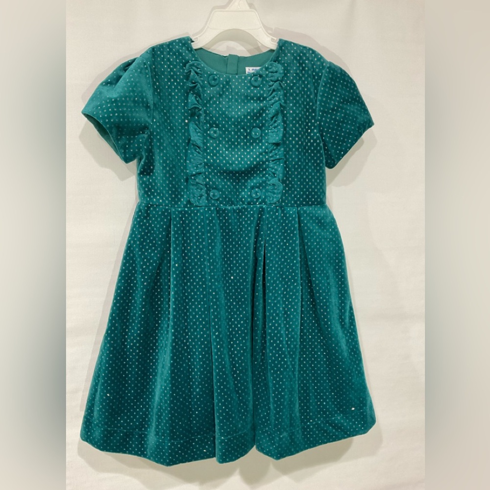🌺Mayoral Girl’s Glitter Adorned Pleated Soft Velour Dress, 9